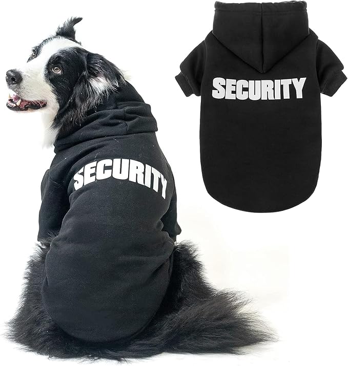 SCENEREAL Security Dog Hoodie Sweaters for Small Medium Large Dogs, Brushed Fleece Dog Clothes with Hat,Soft Cotton Winter Spring Coat All Weather Clothes, Classic Costume with Leash Hole, XL