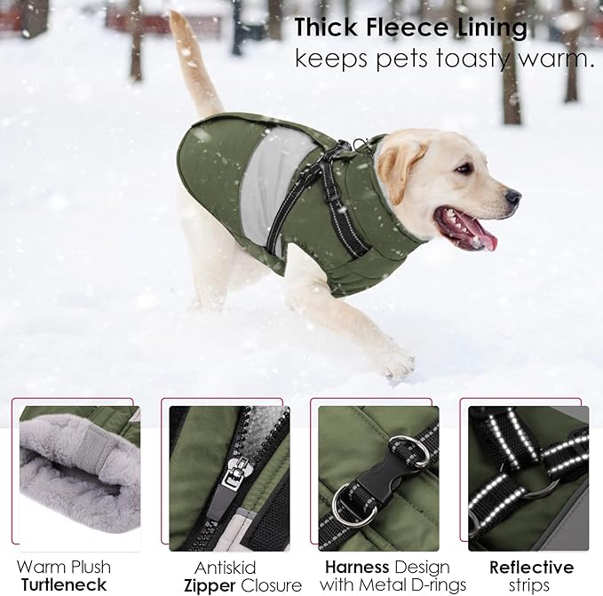 AOFITEE Dog Coat, Large Dog Jacket, Dogs Coat with Harness Built in, Reflective Waterproof Dogs Jackets Winter with Furry Collar, Warm Polar Fleece Pet Sweater Snowsuit for Doberman, Great Dane XXXL