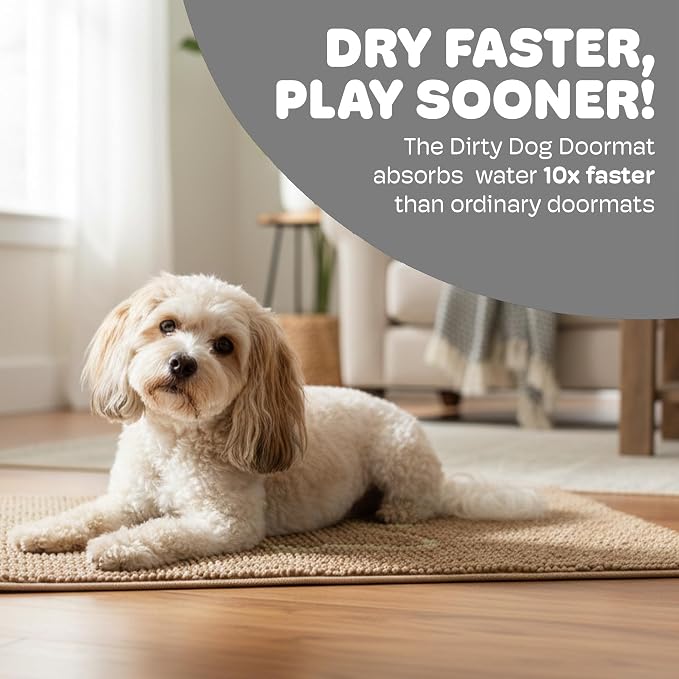 Dog Gone Smart Dirty Dog Doormat - Super Absorbent - Latte, 23 x 16 in | Polyamide Rug Pulls in Moisture & Dirt - Fast Drying for Clean Floors, Non-Slip, Machine Washable Mat for Muddy Paws