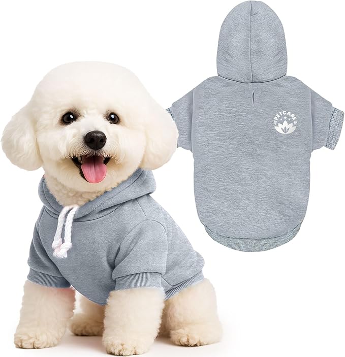 PETCARE Dog Hoodie Sweaters for Small Medium Dogs Cats Cute Soft Warm Fleece Puppy Sweaters Dog Clothes Hoodies Sweatshirt Reflective Fall Winter Chihuahua Yorkie French Bulldog Outfits, Grey