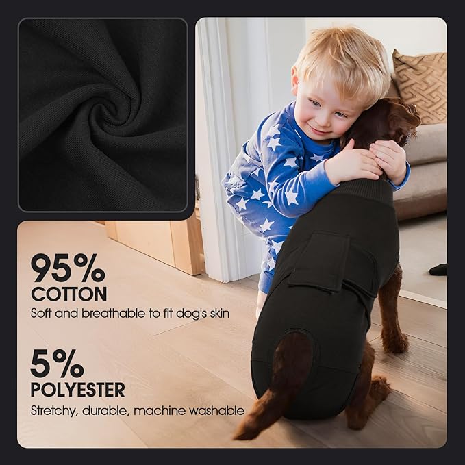 FUAMEY Dog Recovery Suit Male,Dogs Surgery Neuter Suits Puppy Spay Shirts for Female Protect Dog's Skin Anti Licking Abdominal Wounds Doggie Onesie Pet Bodysuit Alternative to Cone Black XXL