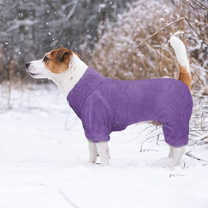 Fuzzy Dog Pajamas Turtleneck Pet Clothes Warm Soft Cozy Lightweight Pet Pjs Dog Sweaters for Small Dogs(Purple-XXS)