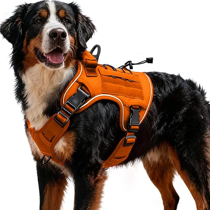Heavy-Duty Tactical Dog Harness for Large Dogs, No Pull Adjustable Reflective Pet Vest with Molle System, K9 Military-Grade Control for Service Training, Outdoor & 10+ Breeds, Orange, XX-Large