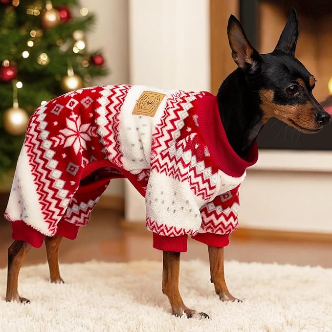XPUDAC Dog Christmas Pajamas Fleece Dog Sweater for Small Medium Dogs Girl Boy Winter Puppy Clothes Holiday Pet Outfit, XS