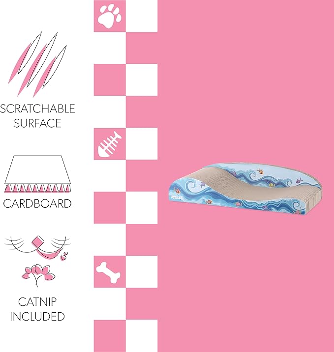THE LICKER STORE CSR1002A Kokomo 23.75" Coastal Cardboard Lounge Bed Cat Scratcher with Catnip, Blue