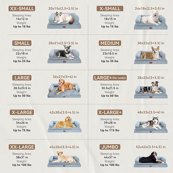 Dog Bed Large Sized Dogs-Orthopedic Waterproof Bed for Dogs,Large Dog Beds with Washable Removable Cover & Non-Slip Bottom