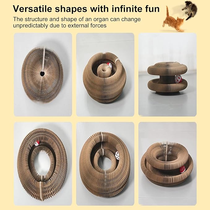 Kitty Curls Cat Toy,Foldable Magic Organ Cat Toy,Magic Organ Cat Scratcher Board,Foldable Recyclable Cat Accordion Toy for Indoor Cat Playing,Interactive Scratch Pad with Toy Ball