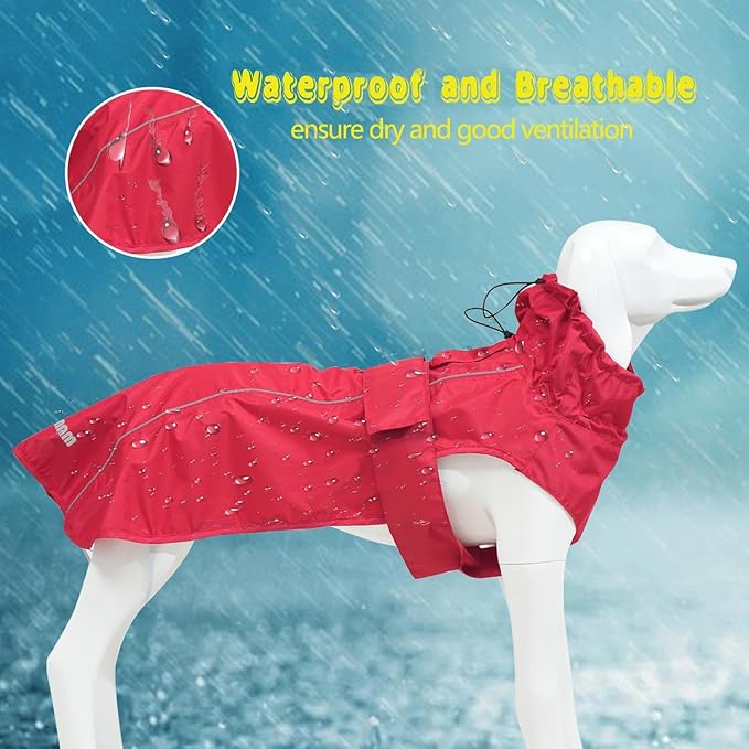 Adjustable Waterproof Dog Raincoat for Dogs,Lightweight Pet Rain Jacket Puppy Clothes with Reflective Strip for Small Medium Large Dogs (Red, Large)