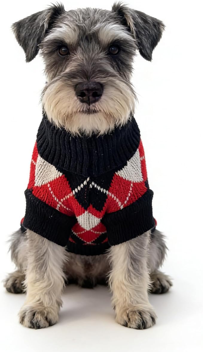 Small Dog Cold Weather Sweaters – Warm Knit Turtlenecks, Cozy Pet Pullovers Dog Clothes with Leash Hole for Chihuahua Bulldog Pug Beagles (Red/Black/White, Medium)
