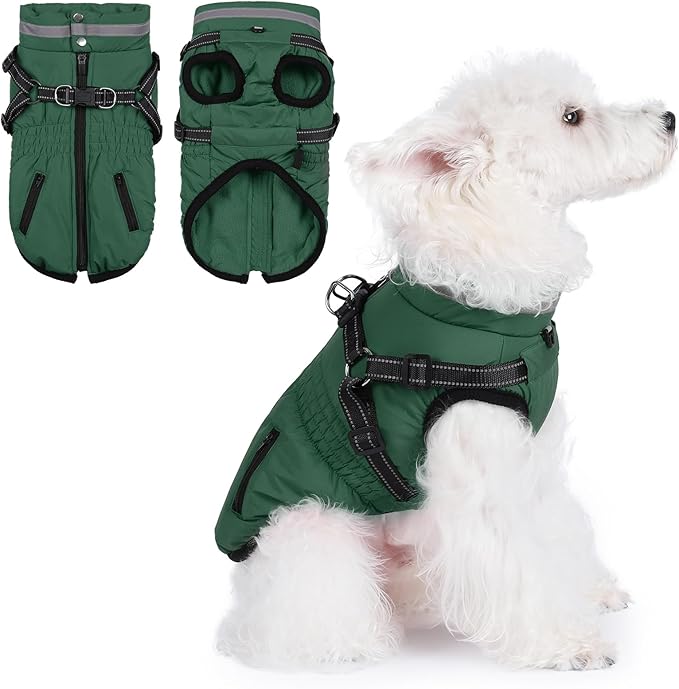 Gyuzh Dog Coat with Harness,Dog Coats for Small Dogs,Warm Fleece Winter Puppy Jacket,Waterproof Jacket with Harness Built in for Small Medium Large Dogs