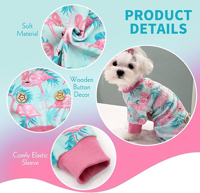 KYEESE Dog Pajamas Velvet Dog Pajamas Medium Sized Dogs Soft Dogs Clothes Pjs with Flamingo Pattern Stretchy Pet Jammies Coat Comfy Pet Onesie Costume, 2X-Large
