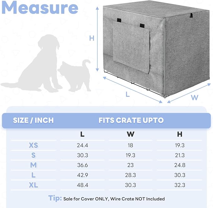 Seiyierr Dog Crate Cover - Kennel Cover Fit for 30 Inch Dog Crate, Double Door Polyester Crate Cover for Wire Dog Crate Indoor Outdoor Protection, Grey