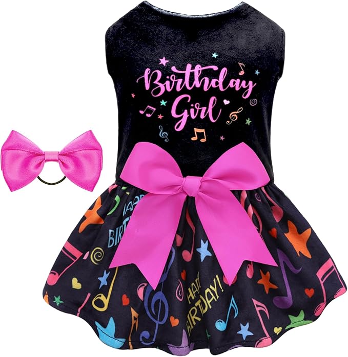 CuteBone Birthday Dog Dresses Velvet Holiday Small Dogs Clothes Onesie Pet Apparel Girl Puppy Skirt with Bow Hair Rope CVA50S-D