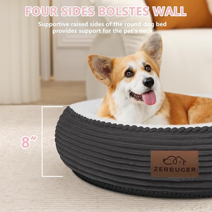 Zerbuger 30in Dog Bed Sofa for Small/Medium/Large Dogs, Machine Washable Supportive Foam Pet Couch with Washable Removable Mat and Non-Slip Bottom, Pet Cuddler for Indoor/Outdoor/Car/Cage, Dark Grey