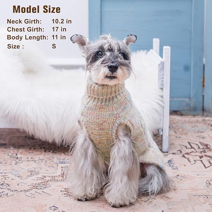 BEAUTYZOO Small Dog Sweater -Turtleneck Pullover Classic Cable Knit Fuzzy Winter Coat Dog Cold Weather Clothes for Small Medium Dogs Puppy Girl Boys(Gradient Beige, XS)