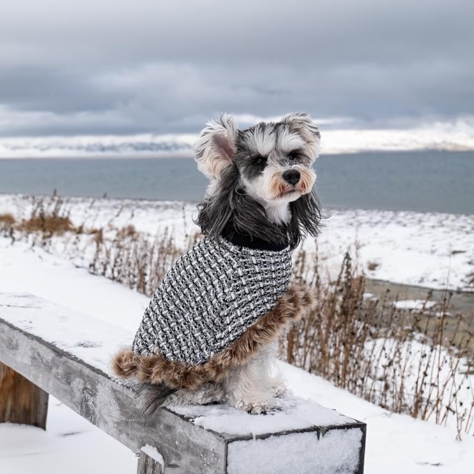 Dog Sweater Cloak, Pearl Cotton Bouclé Yarn Puppy Sweater, Cold Weather Coat Knitwear for Small Dogs, Classic Turtleneck Thick Dog Clothes with Thick Fluff DS95XL