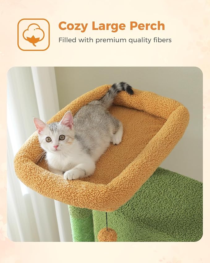 MUTTROS Cactus Tall Cat Tree 71" for Large Cat 20 lbs with Super Large Hammock, Heavy Duty Cat Tower with 4 Sisal Scratching Posts & 2 Spacious Condos for Big Adult Cats Maine Coon-Green
