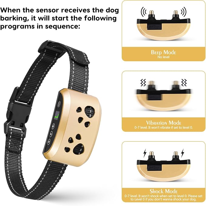 Smart Auto Dog Bark Collar for Small Large Medium Dogs 8-120lbs | Rechargeable Anti Barking Collar with 7 Sensitivity & 4 Beep Vibration Training Modes, IP65 Waterproof for Indoor/Outdoor Use
