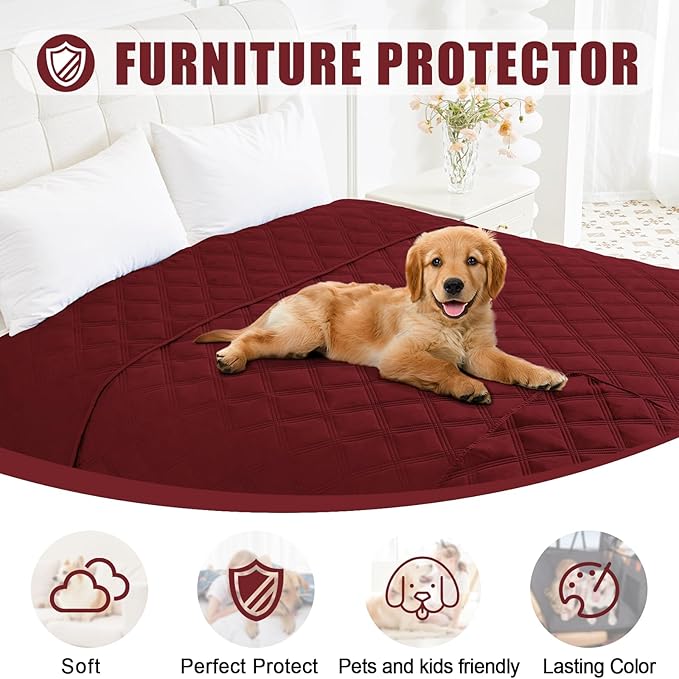 Smiry Waterproof Dog Bed Cover Blanket 30x70, Soft Reversible Pet Blanket, Washable Leakproof Cats Dogs Couch Cover for Sofa, Couch, Furniture, Lattice, Wine Red/Wine Red