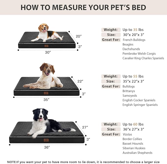 WNPETHOME Orthopedic Dog Bed Medium Size Dog, Waterproof Medium Dogs Bed with Removable Washable Cover, Multi-Needle Quilting Dogs Crate Bed