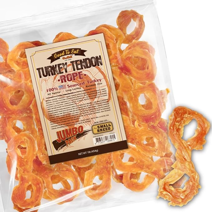 Gootoe Turkey Tendons for Dogs – All-Natural, Hypoallergenic Dog Treats, Rawhide Alternative, Long Lasting Puppy Chews, Healthy Dog Treats for Small Breeds, Rope (S), 16 oz Pack (1 lb)
