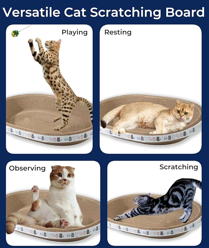 Spindro 2 Pack Extra Large Cat Scratcher Cardboard, Oval Scratcher Bed Cat Scratch Bowl, Scratching Lounge Couch Round Shaped Nest for Indoor Cats Furniture Protector