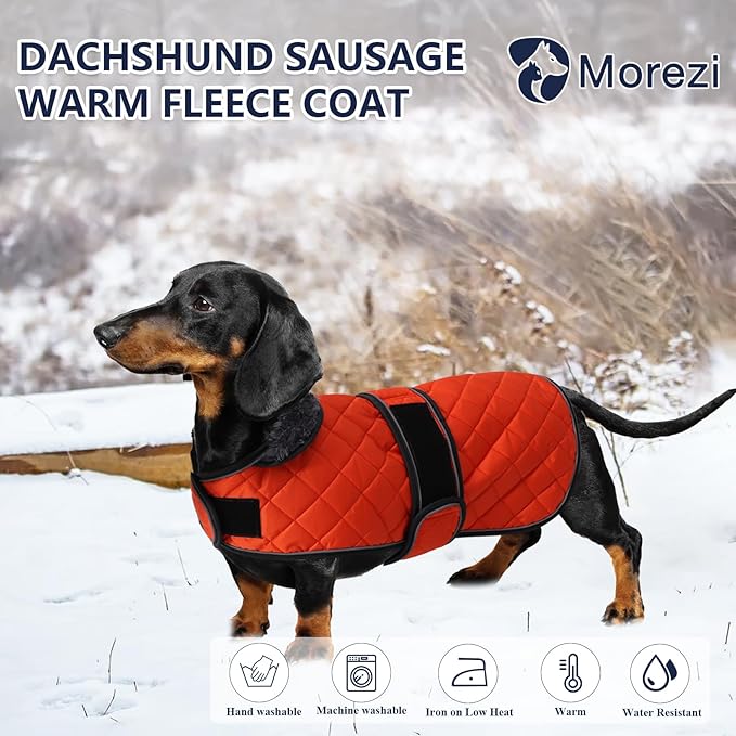 Dachshund Coat Dog Coats for Dachshunds Dachshund Winter Jacket with Padded Fleece Outdoor Dog Clothes with Adjustable Bands - Orange - S
