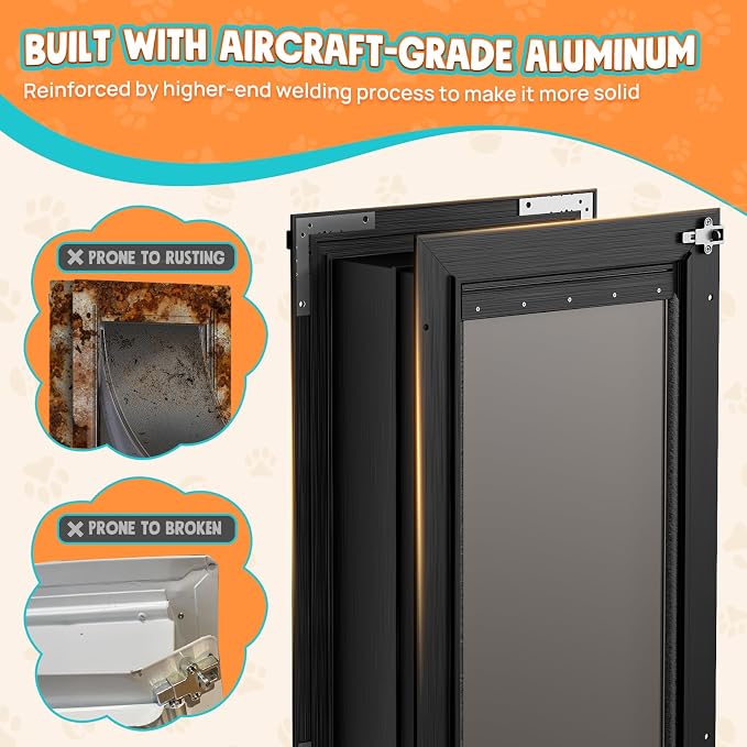 XL Dog Door for Wall, 2-Flap Aluminum Doggy Door, Pets Up to 220 LB | Magnetic Seal, Energy Efficient, Wide Telescoping Tunnel for Walls, Durable Rust Resistant, Closing Panel, Safety Locks
