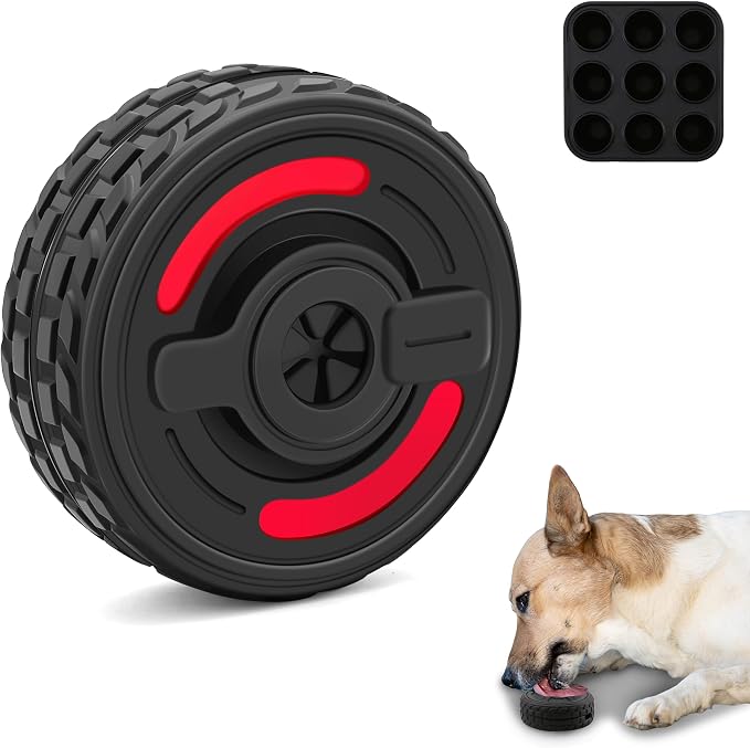 3-in-1 Dog Treat Toy for Aggressive Chewer, Natural Rubber Dog Puzzle, Bully Stick Holder, Frozen Treat Dispensing Toy for Small Medium Large Breeds