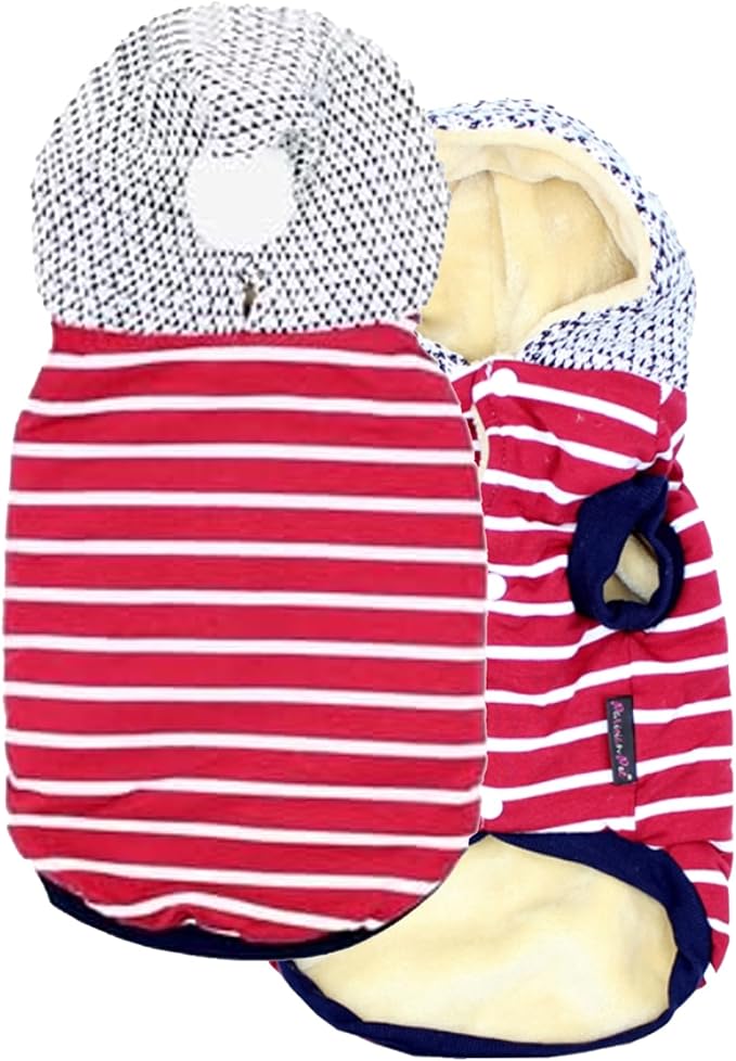 Parisian Pet Basic Dog Hoodie - Lightweight Red Striped Pom Pom Hoodie - Dog Sweatshirt - Pullover Hoodies for Dogs with Leash Hole and Pockets - Clothes for Large Dogs - 3XL