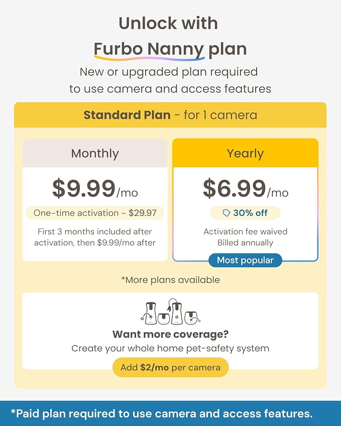 Furbo Mini Pet Camera: Home Security & Smart Alerts, Subscription Required | Stay connected with AI Pet & Home Safety Alerts, Mountable 130° Wide View, Video History, 2-Way Audio, Paid Plan Required