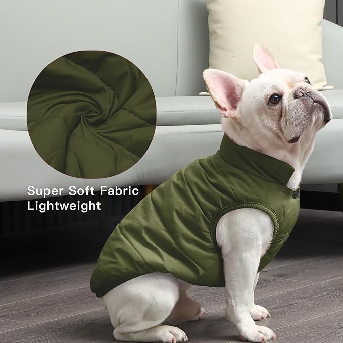 2 Layers Fleece Lined Warm Dog Jacket for Winter Cold Weather,Soft Windproof Medium Dog Coat,Green L