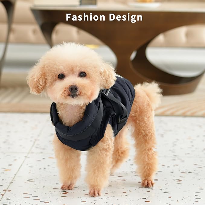 Dog Jacket with Harness,Fleece Lined Warm Puppy Coat for Winter,Soft Windproof Medium Dog Vest,Black XL