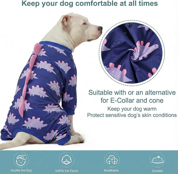 LovinPet Large Dog Pajamas, Four-Leg Stretch Onesie Bodysuit, Lightweight UV-Shielding Pajamas, Anti-Lick Calming Recovery Suit for Surgery, Pull-On for Medium and Large Breeds,Black Pink,3XL