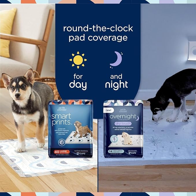 Pet Life Unlimited Smart Prints Large Puppy Pads – 22" x 22", 80 Count (L) | Stylish Dog Training Pads with Odor Controlling Wetness-Activated Sweet Bluegrass Scent | USA Made