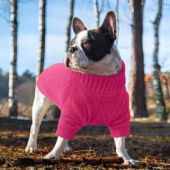 Kuoser Dog Sweaters for Medium Dogs Girl Boy, Solid Turtleneck Pullover Dog Sweater for Christams Holiday, Thick Warm Winter Fall Knitwear Half Sleeve Pet Sweater Outfit, Rose M