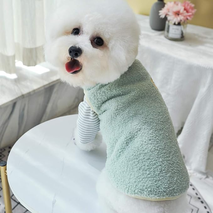 Warm Plush Dog Vest for Winter Soft Fleece Lining Sweater for Small dog Cat Cute Puppy Kitten Clothes Green 14