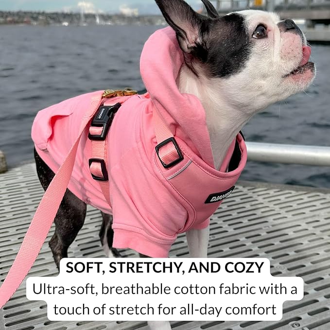 DJANGO Dog Hoodie – Warm Winter Dog Sweater & Fully Lined, Cozy Sweatshirt for Small & Medium Dogs, Dachshunds – Soft, Stretchy, Puppy Hoodie with Leash Portal, Elastic Waistband – Quartz Pink, Small