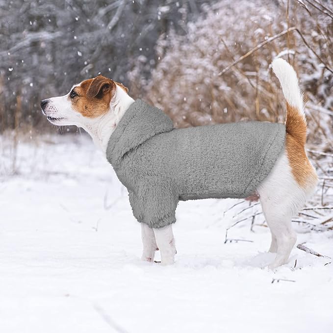 Fuzzy Dog Sweaters for Medium Dogs Dog Hoodie Sweater Clothes Warm Soft Cozy Pet Coats Hooded Sweatshirt Medium Pet Hoodie(Grey-M)