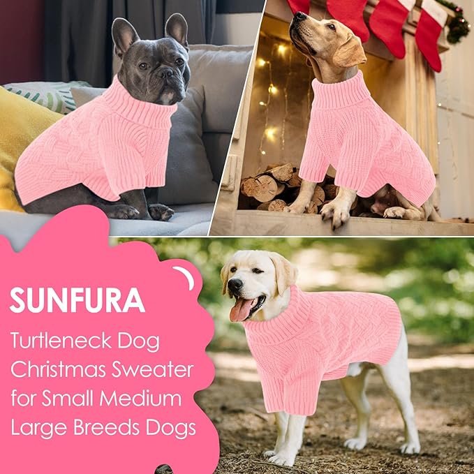 SUNFURA Dog Sweater Large Size Dog, XXL Pet Sweaters for Extra Large Dogs, Doggy Warm Turtleneck Christmas Sweatshirt Cold Weather Knit Pullover for Golden Retriever, Pink XXL