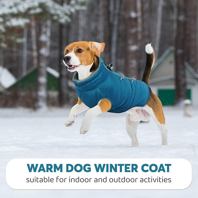 IDOMIK Warm Dog Coat with Harness, Waterproof Reflective Dog Jackets for Small Medium Large Dogs, Fleece High Collar Winter Jacket with Zipper, Pet Winter Snowsuit Clothes for Cold Weather,Blue 2XL