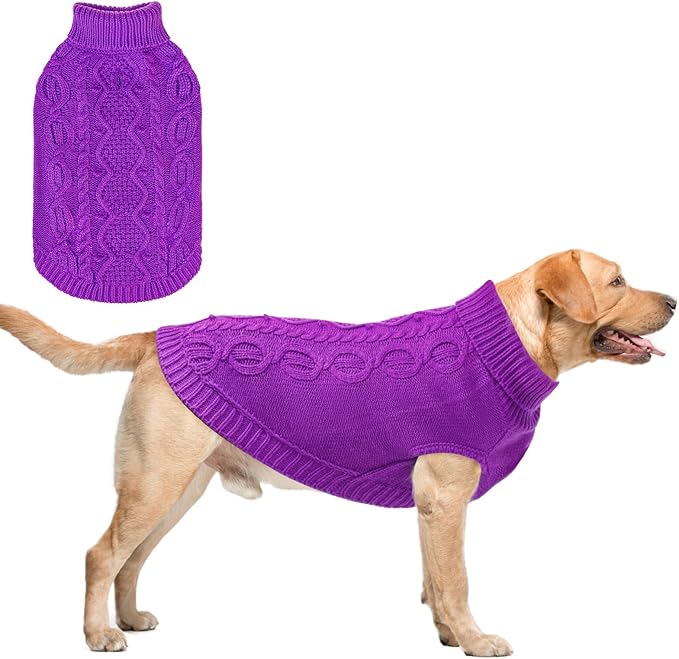 SCENEREAL XXXL Dog Sweater Boy Girl, Fall Winter Soft Warm Knitted Extra Large Dog Clothes Sweatershirt, Classic Turtleneck Pullover Outfits with Leash Hole, Pet Knitwear Apparel, Purple
