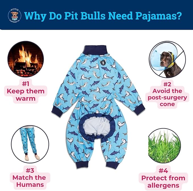 Pittie Clothing Pit Bull Dog Pajamas – Full Coverage Dog Onesie, Soft Pajama Outfit for Medium, Large, XL & XXL Breeds