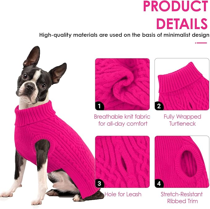 AOFITEE Dog Sweaters for Large Dogs, Stretchy Turtleneck Dogs Sweater for Christmas, Warm Dog Knitwear for Fall Winter, Pet Sweater with Harness Hole for Boston Terrier, French Bulldog, L