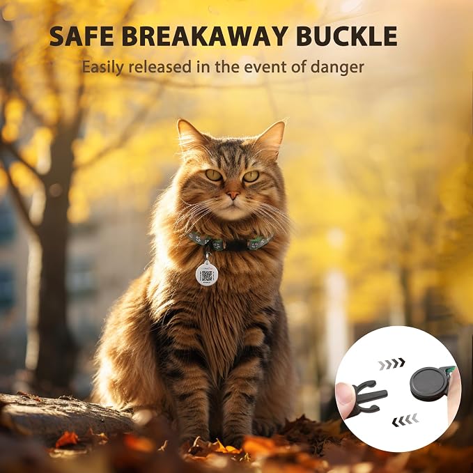 Breakaway Reflective Cat Collar with QR Name Tag & Bell (Grass Green)
