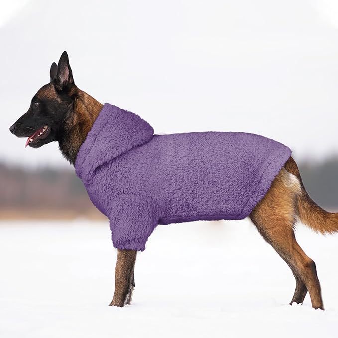 Fuzzy Dog Sweaters for Large Dogs Pet Hoodie Clothes Warm Soft Pet Coats Hooded Sweatshirt Dog Hoodie for Large Dogs(Purple-L)