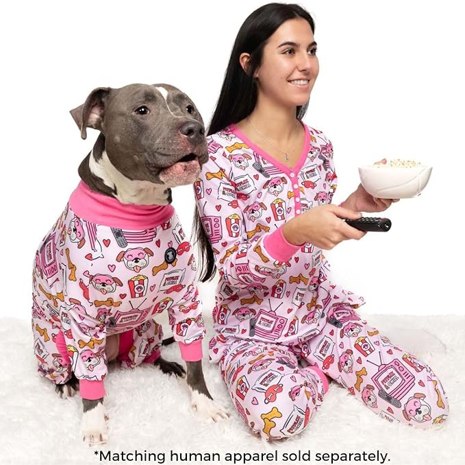 Pittie Clothing Pit Bull Pajamas, Full Coverage Onesie, Lightweight Material, Pink Pitflix, Large, Pajamas for Dogs