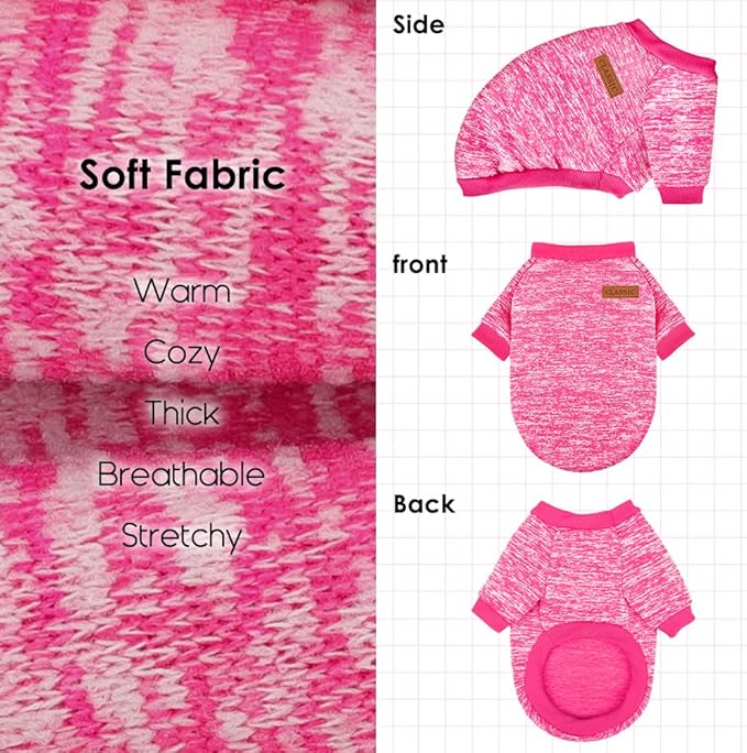 3 Pack Dog Sweaters for Small Dogs Girl Boy Winter Fleece Clothes Warm Soft Dog Sweatshirt Outfit for Dogs Cats Pet Apparel (Rose, Small)