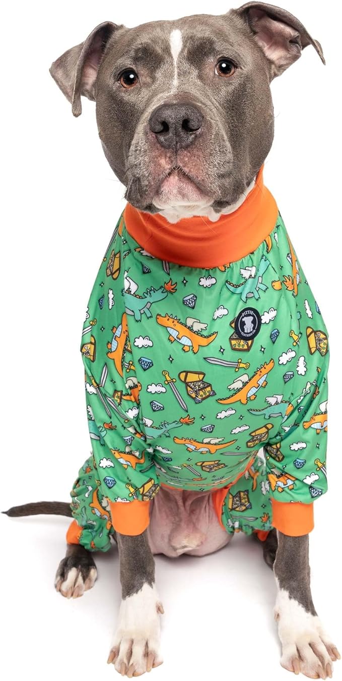 Pittie Clothing Pit Bull Dog Pajamas – Full Coverage Dog Onesie, Soft Pajama Outfit for Medium, Large, XL & XXL Breeds