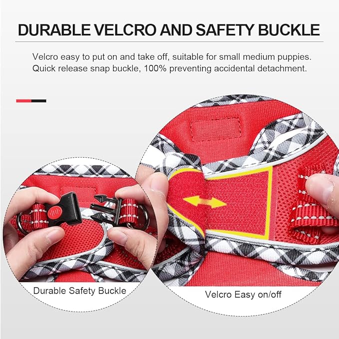 Mercano Soft Mesh Dog Harness and Leash Set, No-Chock Step-in Reflective Breathable Lightweight Easy Walk Vest Harnesses with Safety Buckle for Small Dogs, Cats (Red, XL)